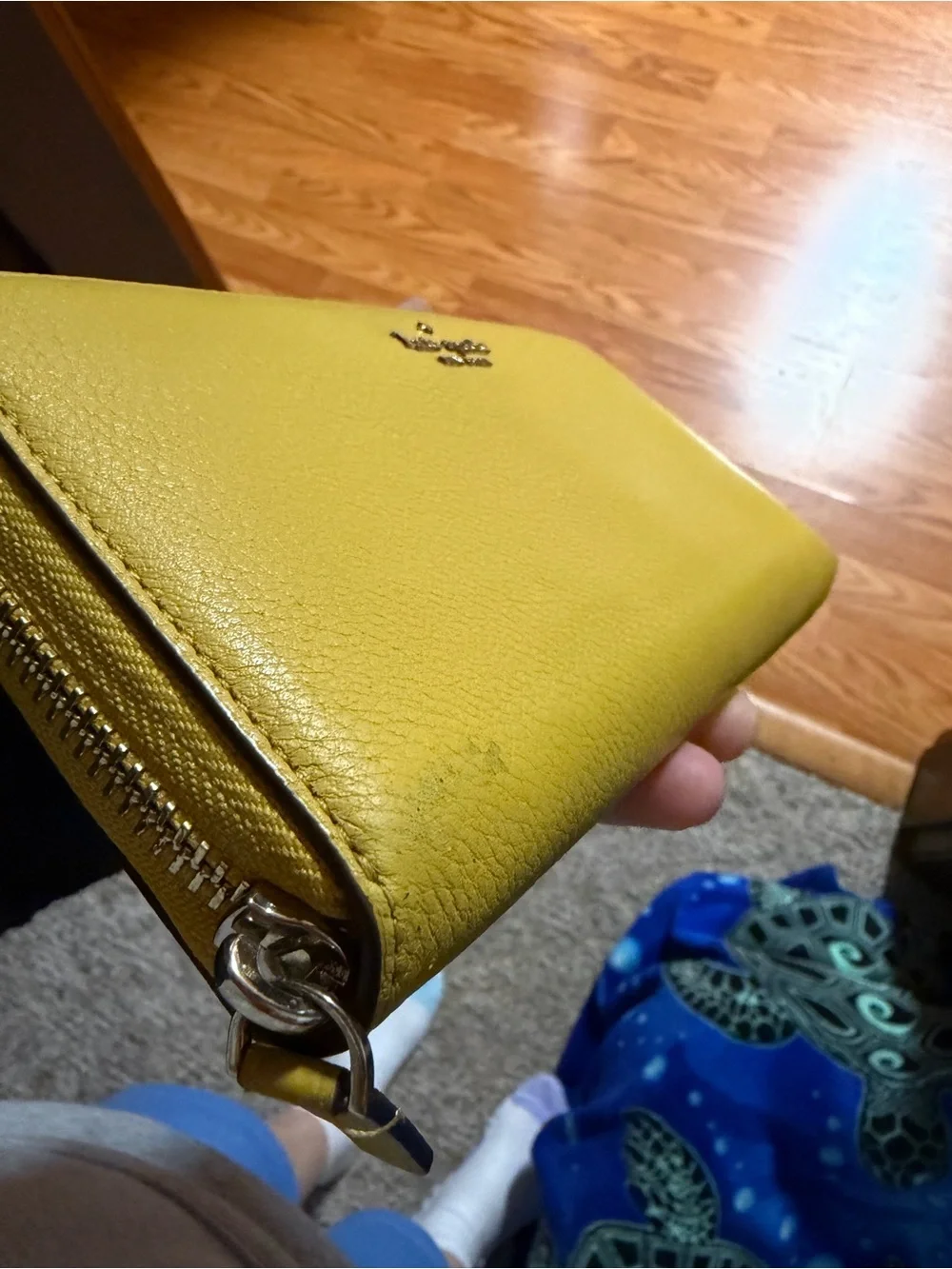 kate spade pebbled yellow zip-around wallet